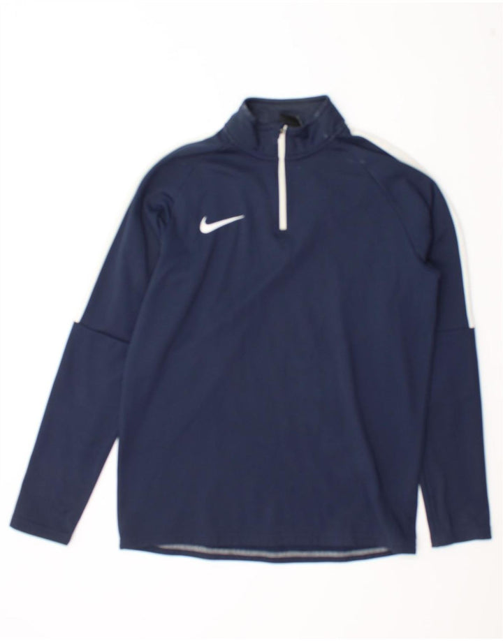 Nike Herre Dri Fit Top Langærmet med lynlåshals, medium marineblå farveblok