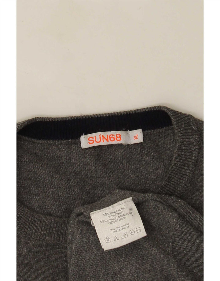 Sun68 Herre Regular Fit Crew Neck Jumper Sweater XL Grå Uld