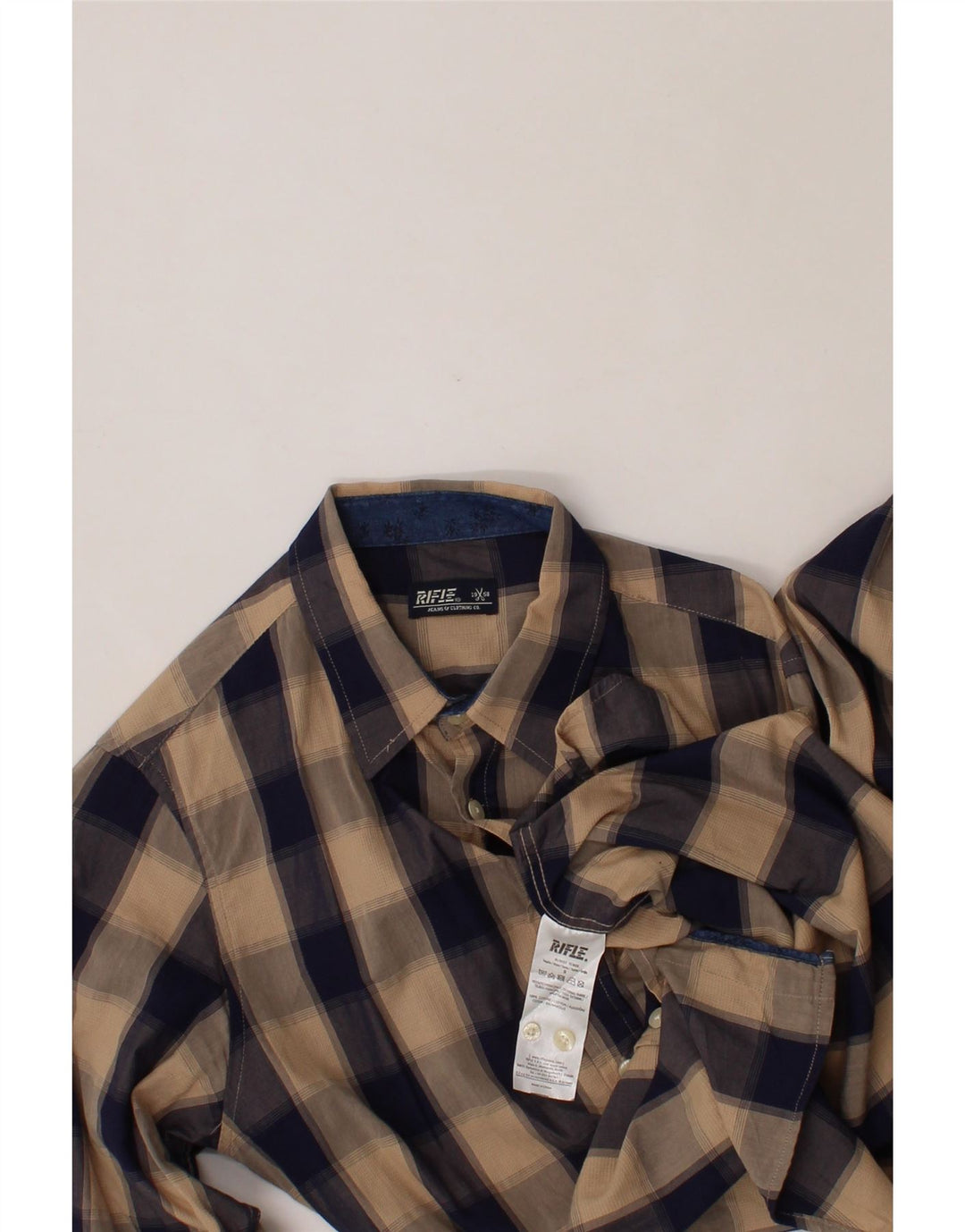 RIFLE Mens Shirt Small Beige Check Cotton Vintage Rifle and Second-Hand Rifle from Messina Hembry 
