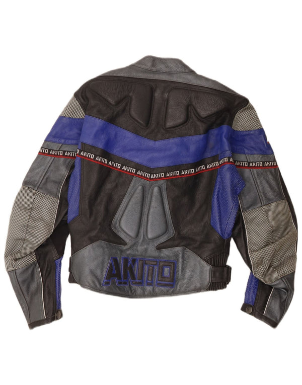 Akito Womens Graphic Læder Racer Jacket UK 12 Medium Black Colourblock