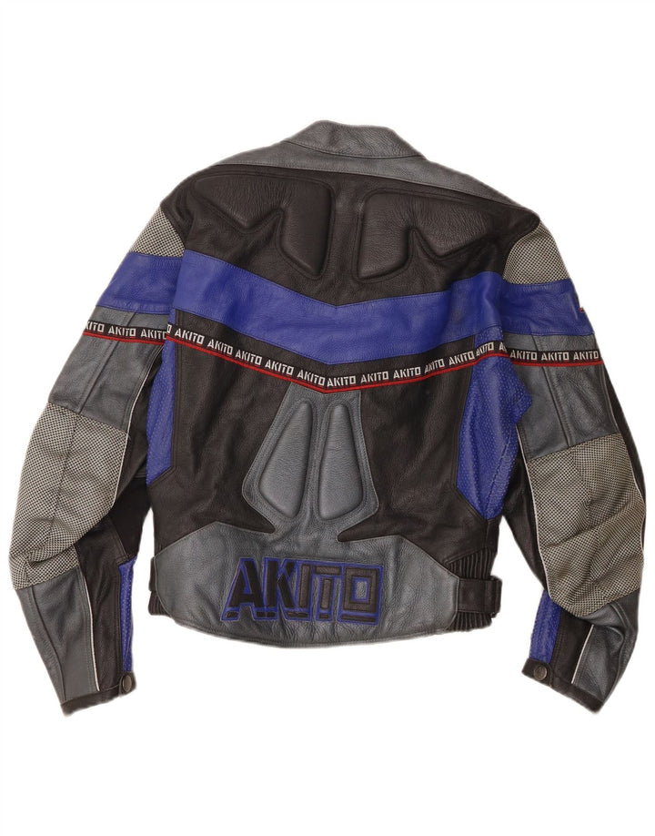 Akito Womens Graphic Læder Racer Jacket UK 12 Medium Black Colourblock