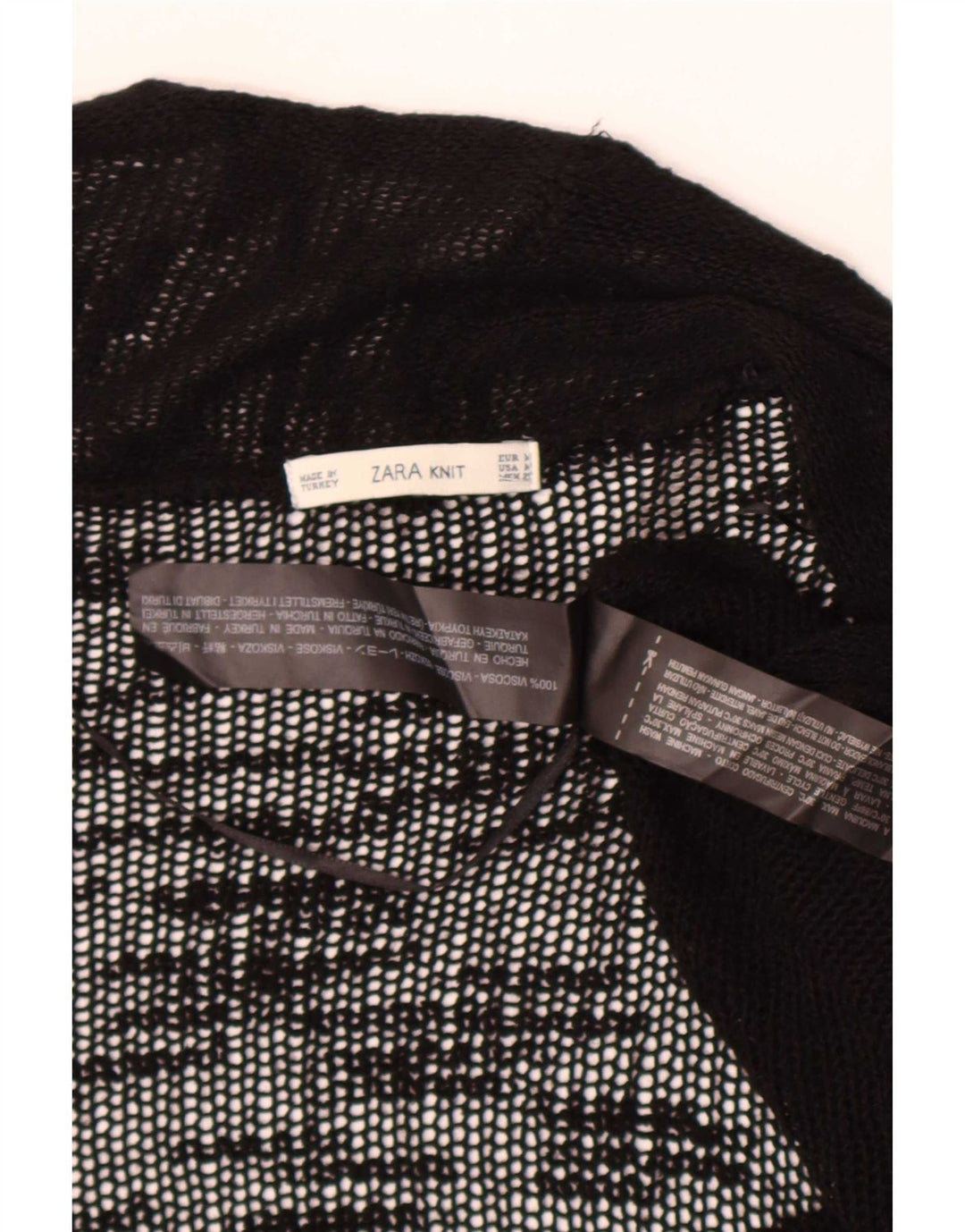 Zara Dame Se Through Open Cardigan Sweater UK 12 Medium Black Viscose