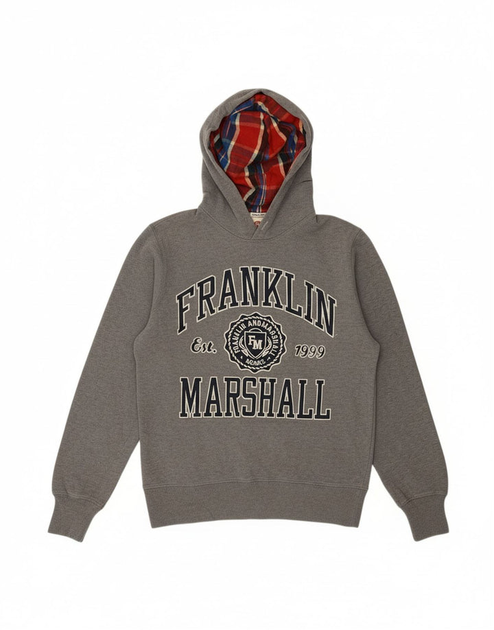 FRANKLIN & MARSHALL Mens Graphic Hoodie Jumper Small Grey Cotton