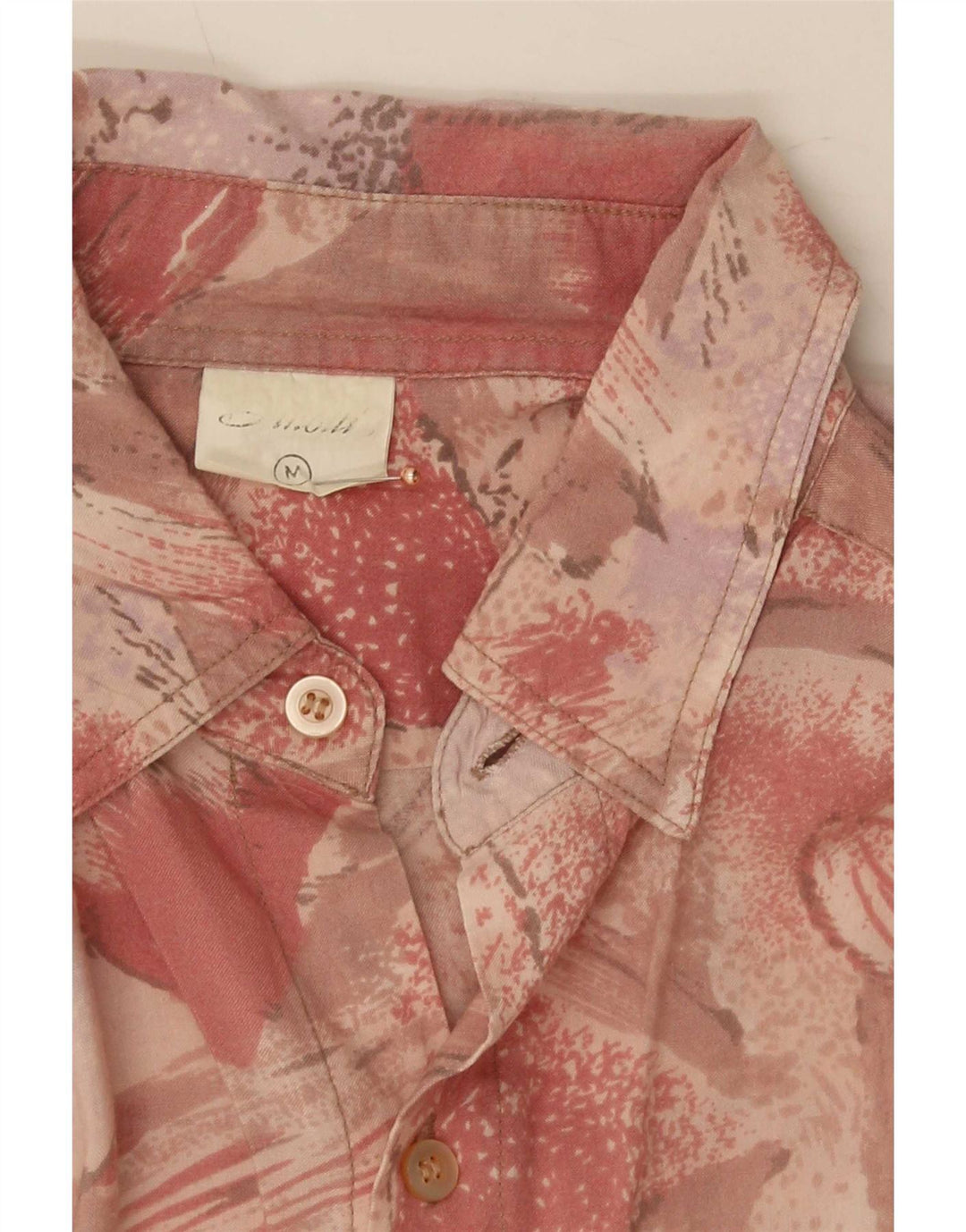 Vintage herre abstrakt mønster kortærmet skjorte medium pink viskose