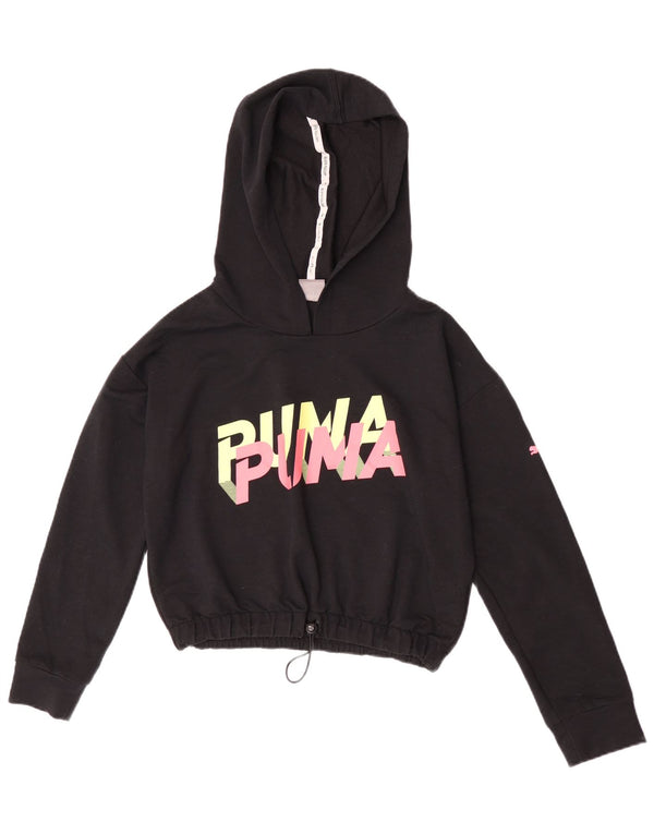 Puma Womens Crop Graphic Oversized Hoodie Jumper UK 6 XS Sort Polyester