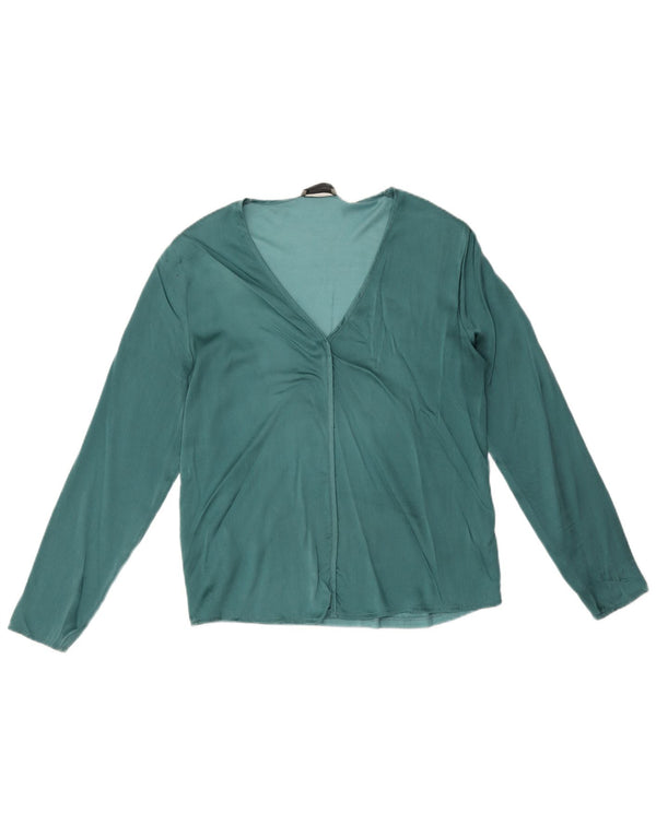 Falconeri Dame Langærmet Bluse Top UK 10 Small Green Colourblock Silke