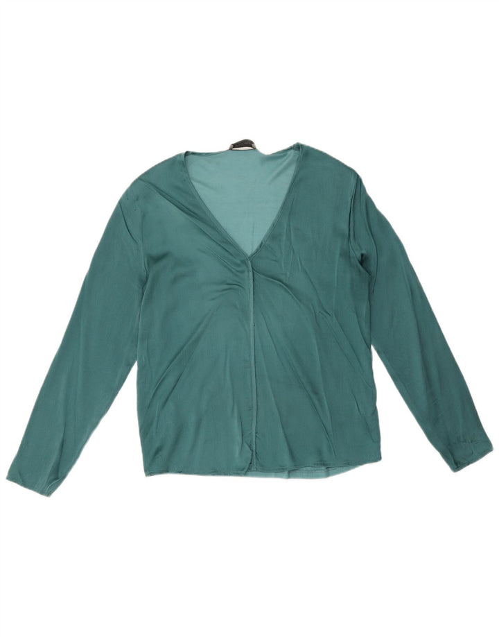 Falconeri Dame Langærmet Bluse Top UK 10 Small Green Colourblock Silke