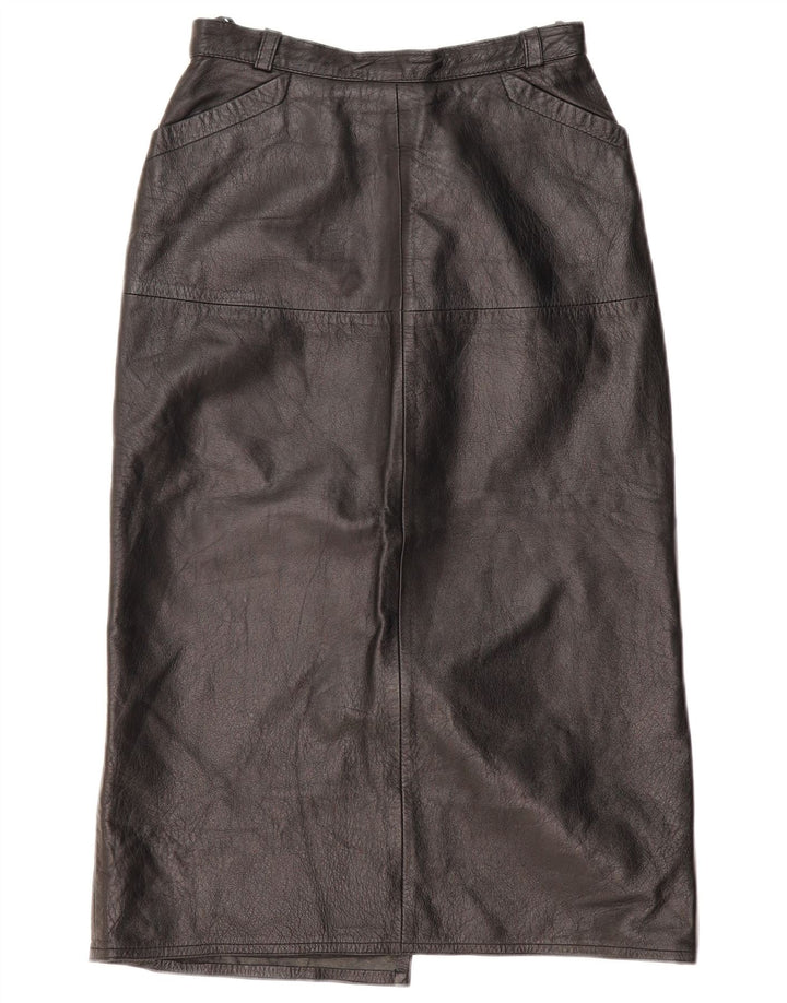 VINTAGE Lædernederdel til kvinder EU 36 Small W26 Sort Læder