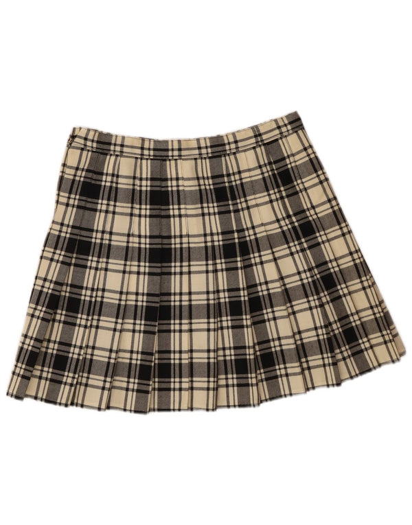 VINTAGE Mini-nederdel til kvinder W30 Medium Off White Plaid Virgin Wool