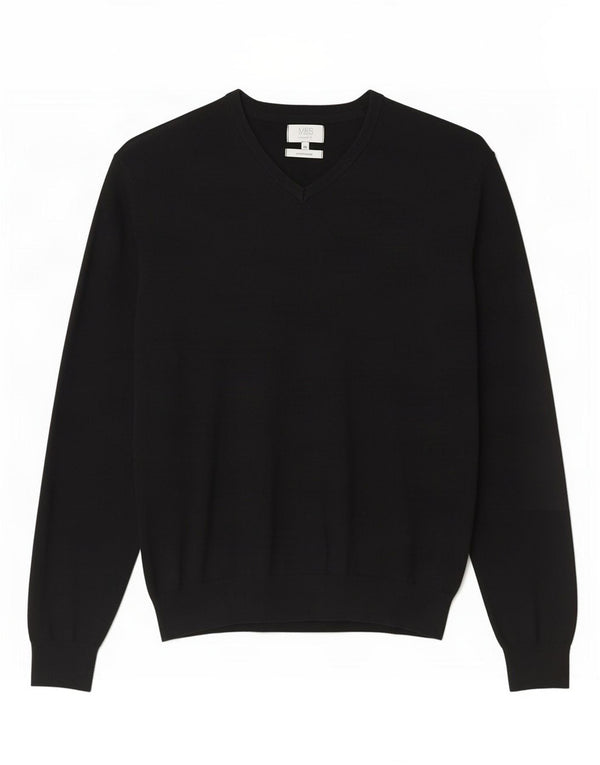 Marks & Spencer Mens Regular Fit V-Neck Jumper Sweater XL Black Cotton