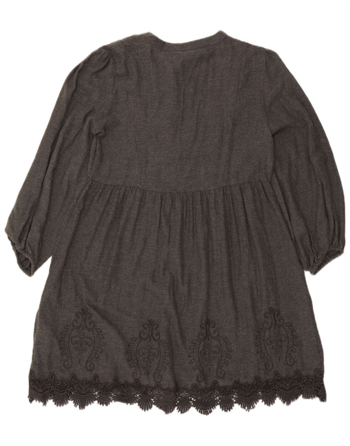 Zara Dame Langærmet Tiered Dress UK 14 Medium Grey Polyester
