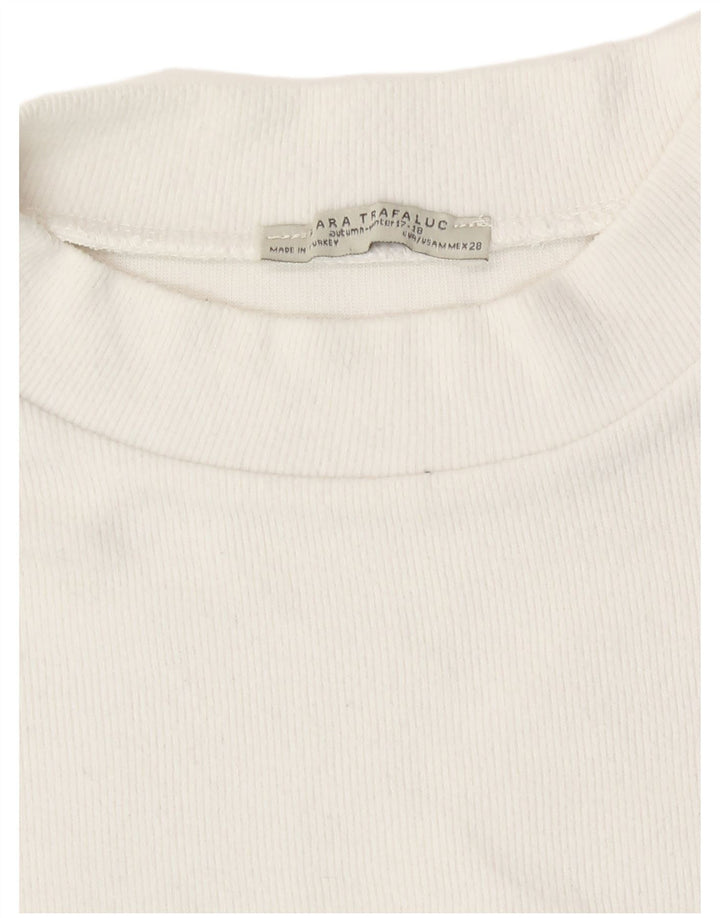 Zara Womens Crop T-Shirt Top UK 12 Medium White Bomuld