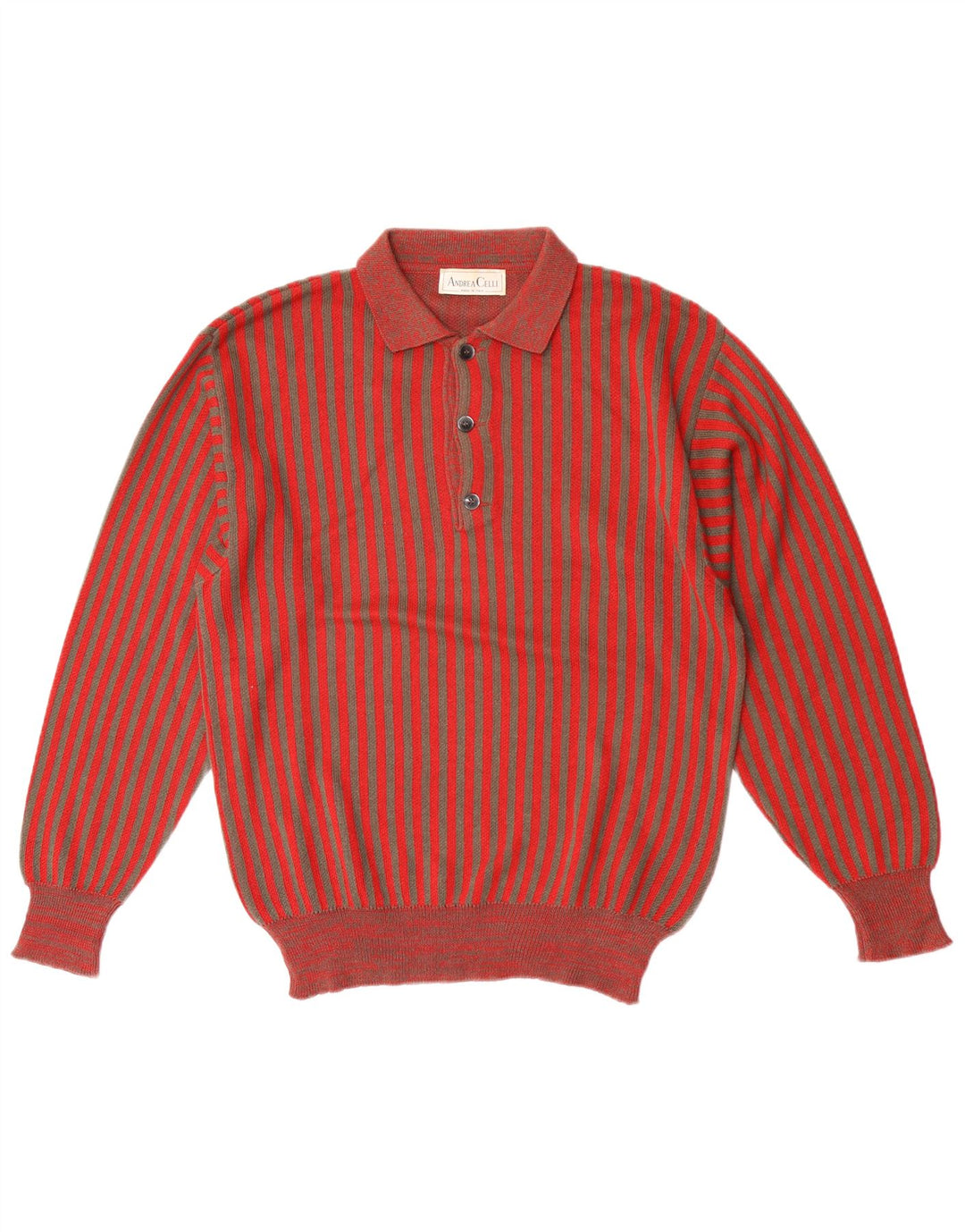 Andrea Celli Herre Polo Neck Jumper Sweater Medium Rød Stribet Bomuld