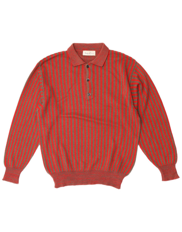 Andrea Celli Herre Polo Neck Jumper Sweater Medium Rød Stribet Bomuld