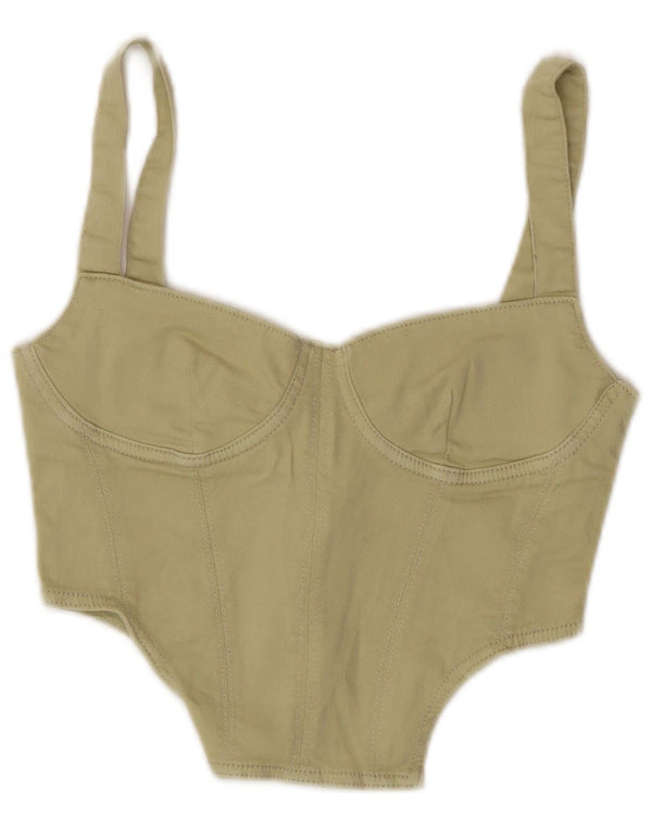 Zara Womens Corset Top UK 8 Small Khaki Cotton