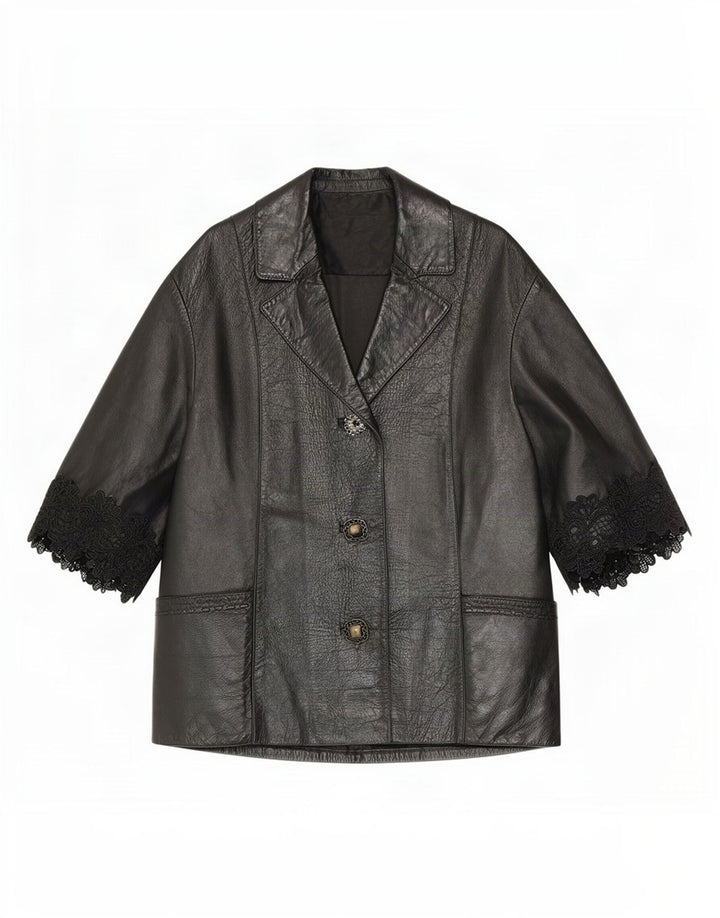 Suedemaster Dame 3/4 ærmet læder blazerjakke UK 12 Medium Sort