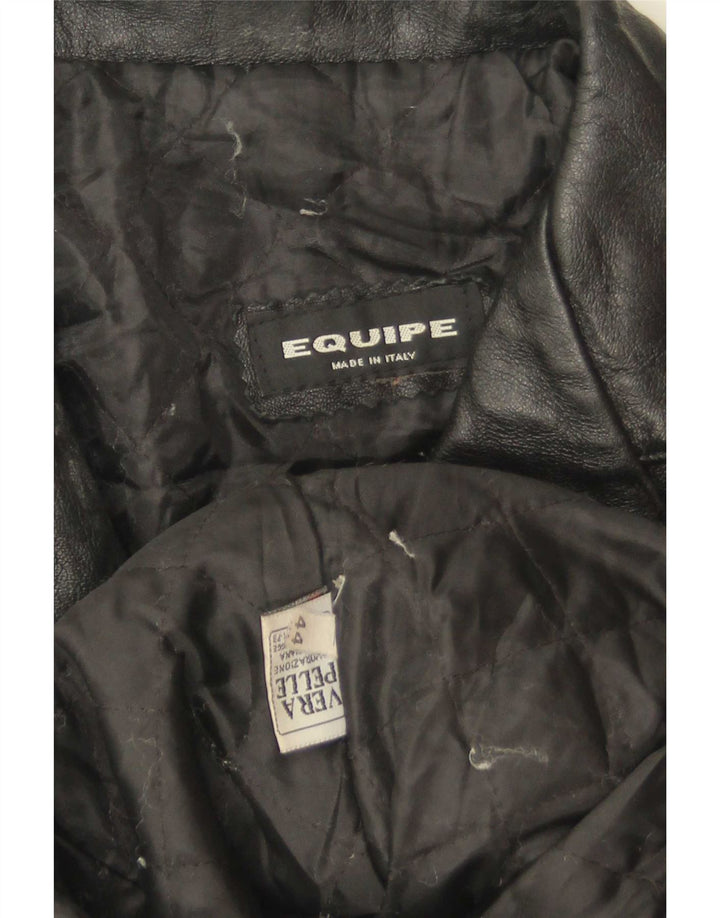 Equipe Dame 3 Knaps Læder Blazer Jakke IT 44 Medium Sort Læder