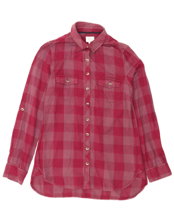 Fat Face Dame Flanell Shirt UK 8 Small Burgundy Gingham Cotton
