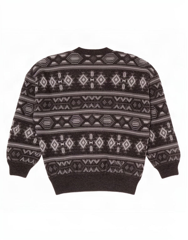 Vintage Herre V-hals sweater Large Grey Fair Isle