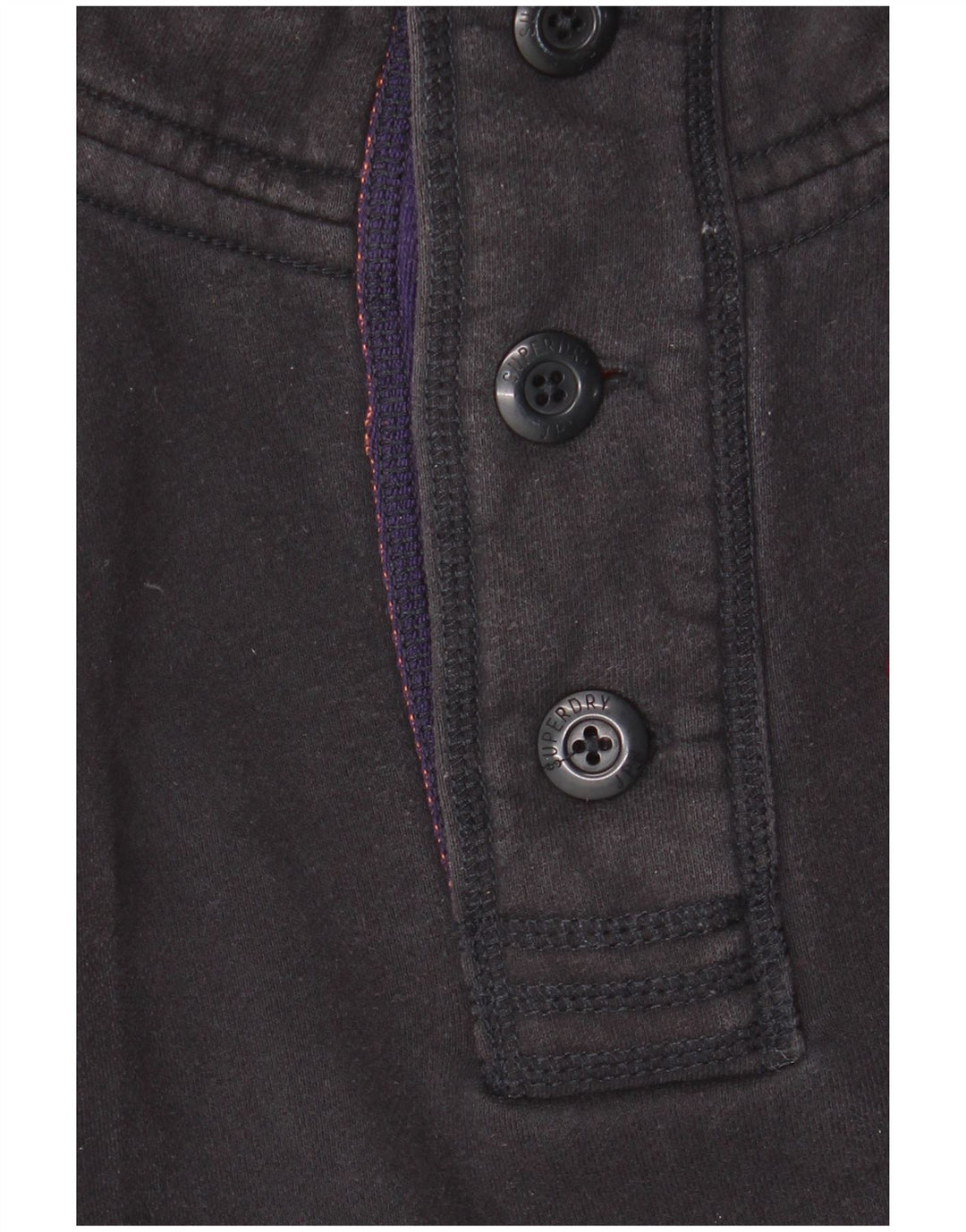 Superdry Herre Grafisk Button Neck Sweatshirt Jumper Stor Sort Bomuld