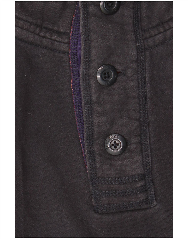 Superdry Herre Grafisk Button Neck Sweatshirt Jumper Stor Sort Bomuld