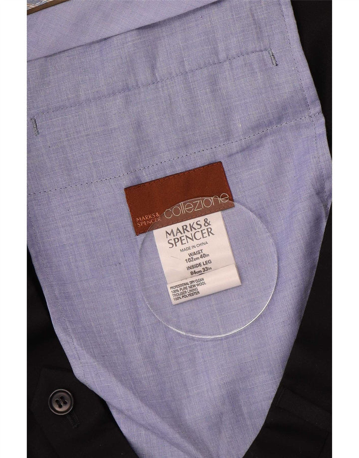 Marks & Spencer Herre Pegged Suit Bukser W40 L33 Sort Uld