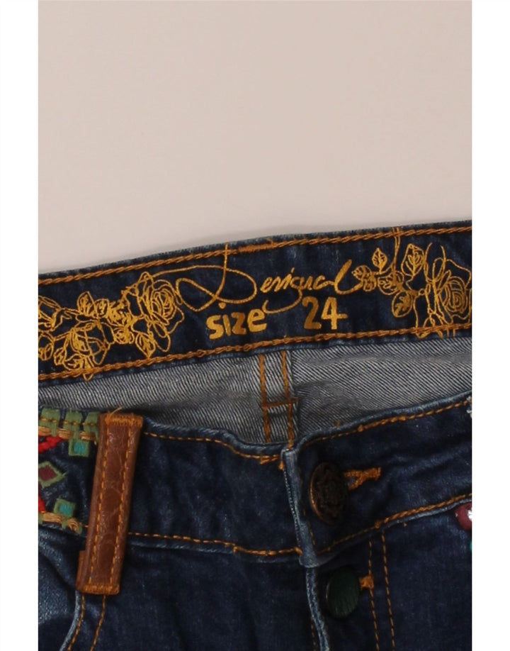 DESIGUAL Womens Slim Jeans W24 L29 Blue Patchwork Cotton Vintage Desigual and Second-Hand Desigual from Messina Hembry 