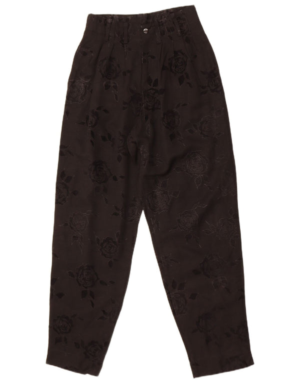 Vintage kvinders højtaljede fritidsbukser IT 42 Medium W26 L30 Black Floral