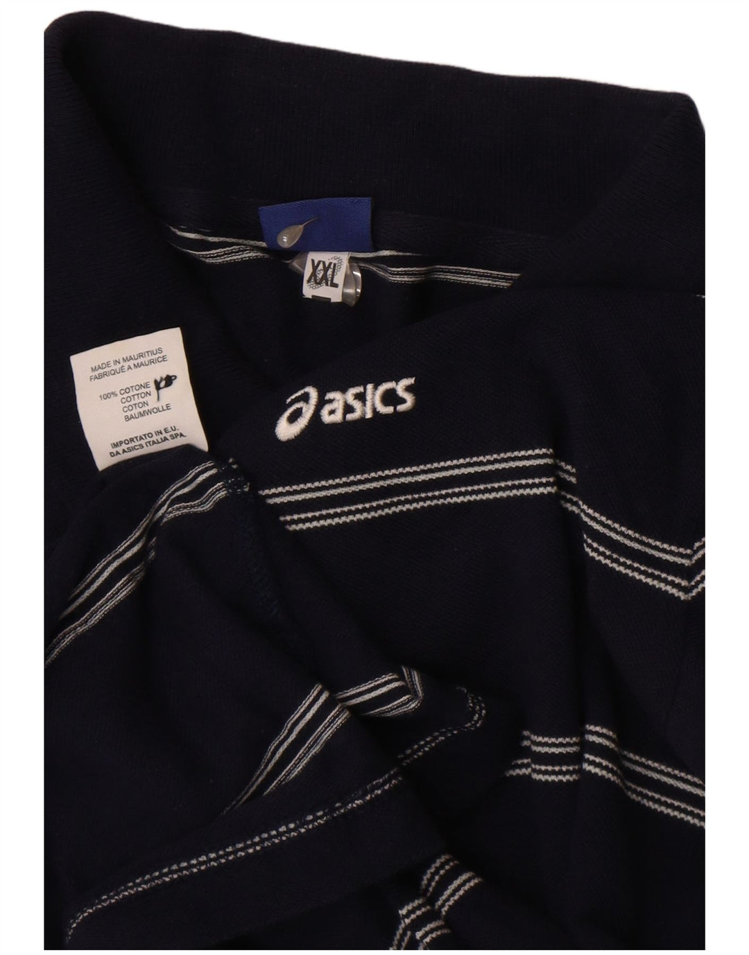 ASICS Mens Polo Shirt 2XL Navy Blue Striped Cotton