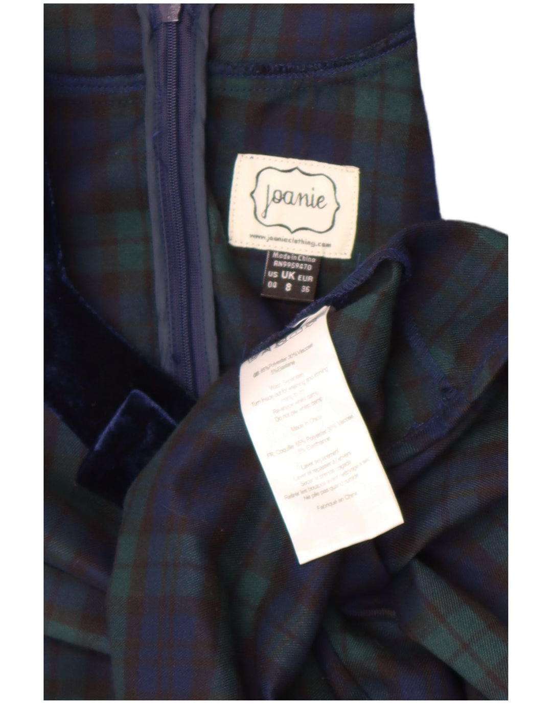 Joanie Dame Langærmet A-Line Kjole UK 8 Small Green Check Polyester