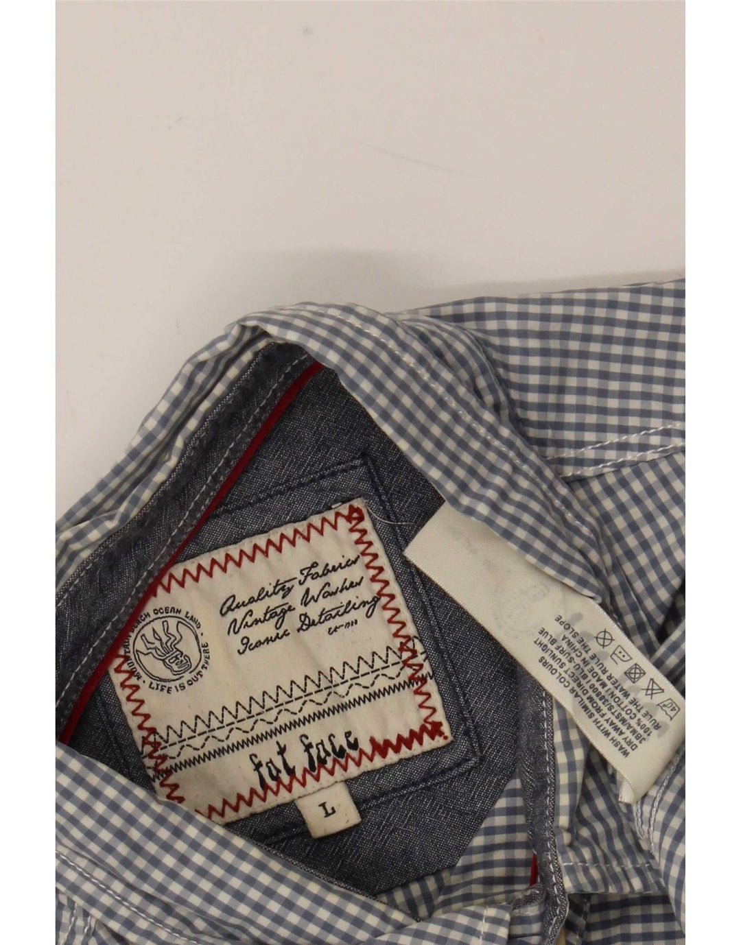 Fat Face Kortærmet Herreskjorte Stor Blå Gingham Bomuld