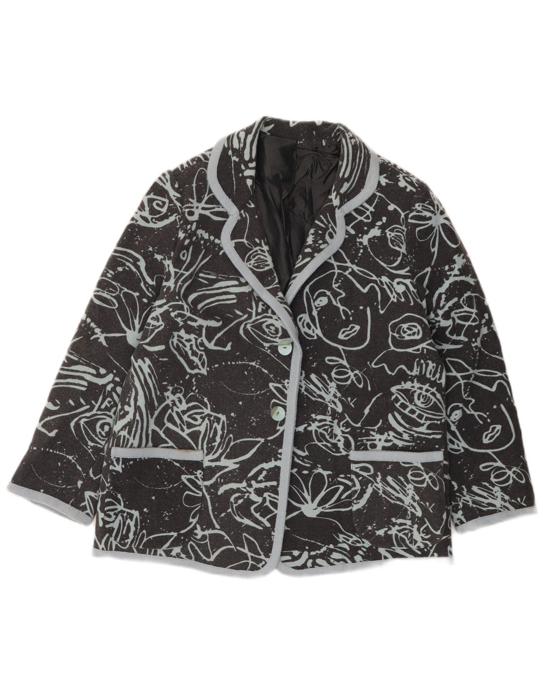 Vintage dame grafisk 2-knaps blazerjakke UK 16 Large Black