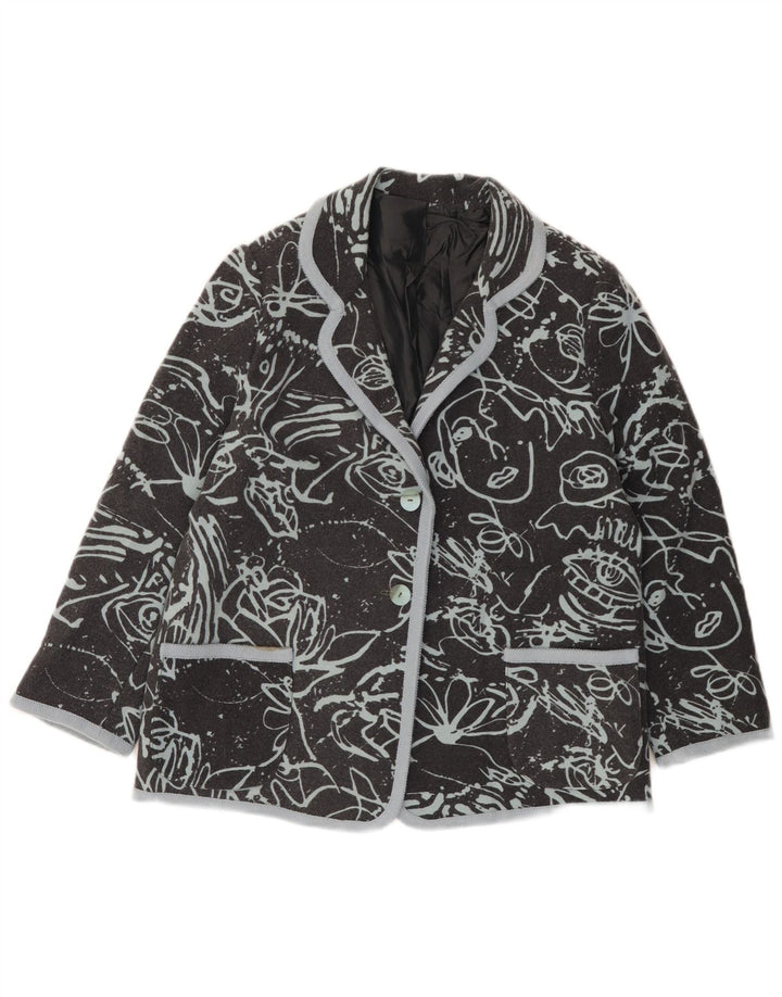 Vintage dame grafisk 2-knaps blazerjakke UK 16 Large Black