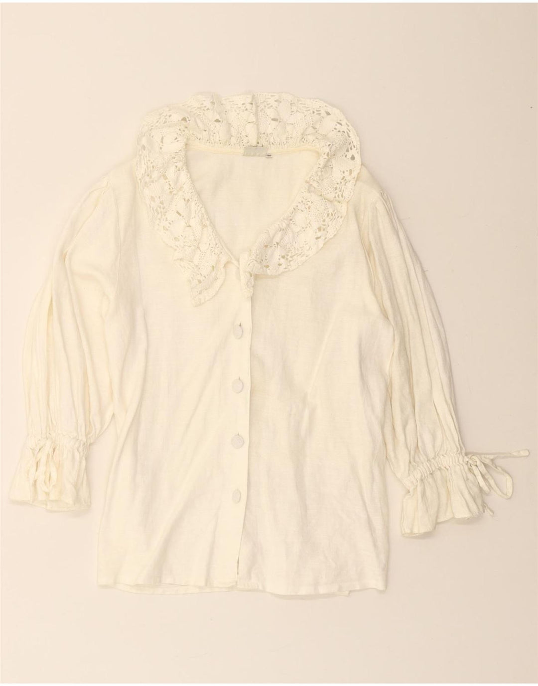 HESS FRACKMANN skjortebluse med 3/4 ærmer til kvinder EU 38 Medium Off White Linned