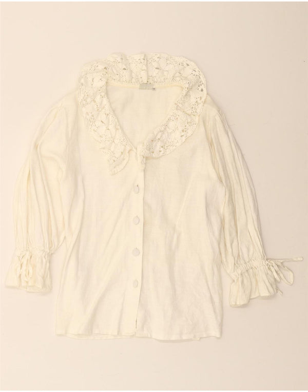 HESS FRACKMANN skjortebluse med 3/4 ærmer til kvinder EU 38 Medium Off White Linned