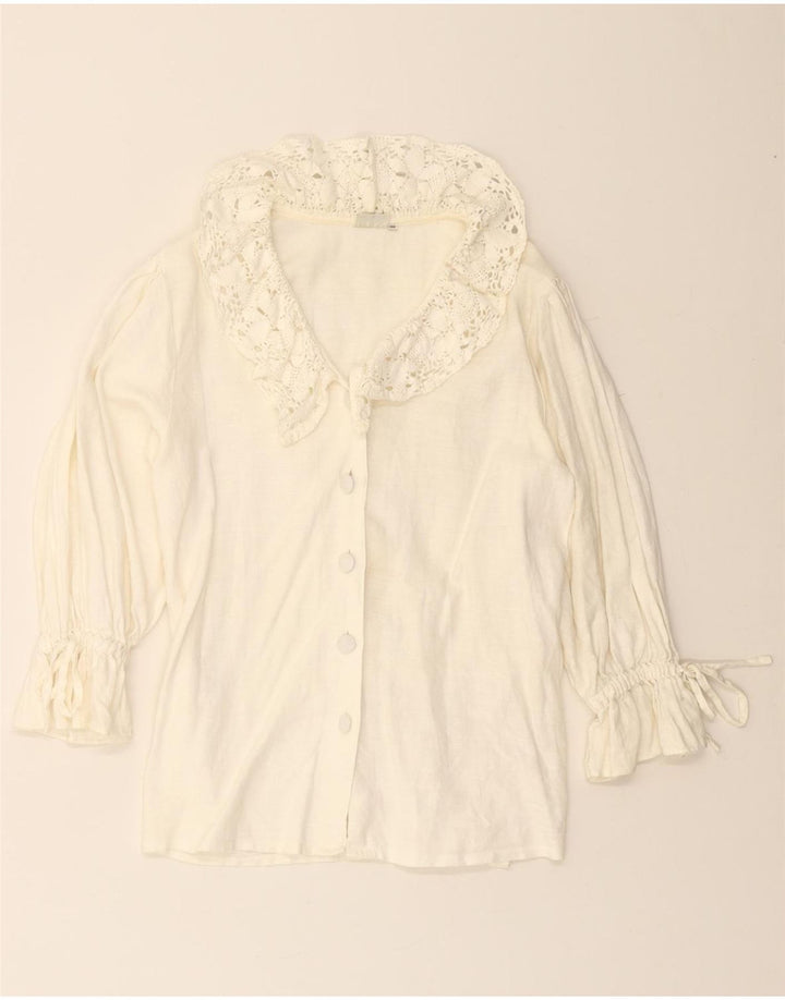 HESS FRACKMANN skjortebluse med 3/4 ærmer til kvinder EU 38 Medium Off White Linned