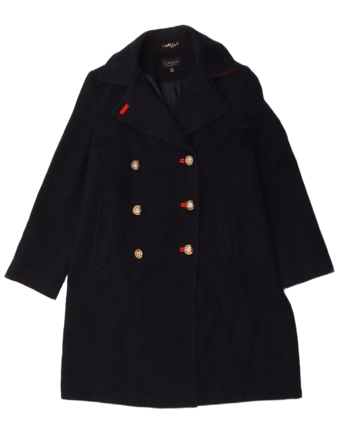 Topshop Dame Oversized Dobbeltradet Frakke UK 6 XS Navy Blue Polyester