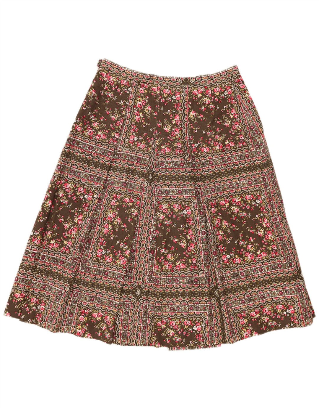 Vintage A-line nederdel til kvinder W30 Medium Khaki Blomsterbomuld