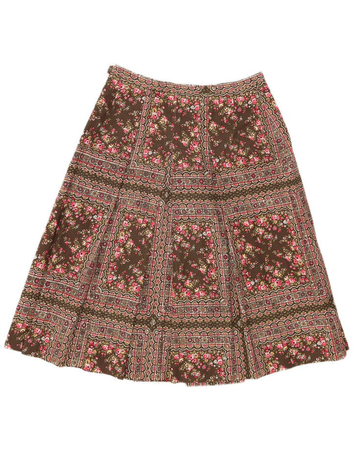 Vintage A-line nederdel til kvinder W30 Medium Khaki Blomsterbomuld