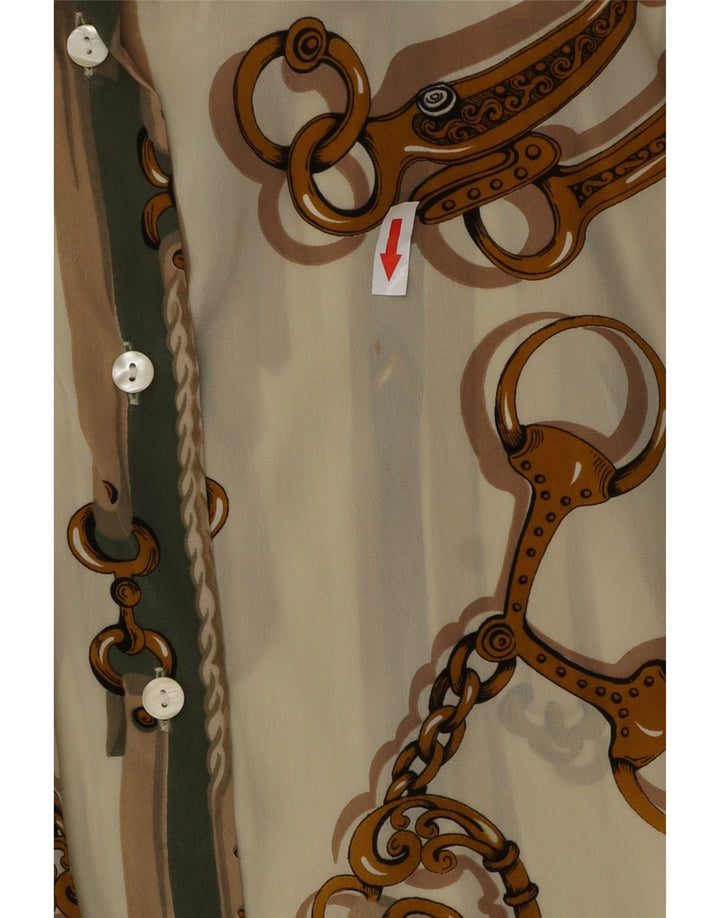 Vintage kvinders abstrakt mønster skjorte bluse IT 46 Large Beige Acetate