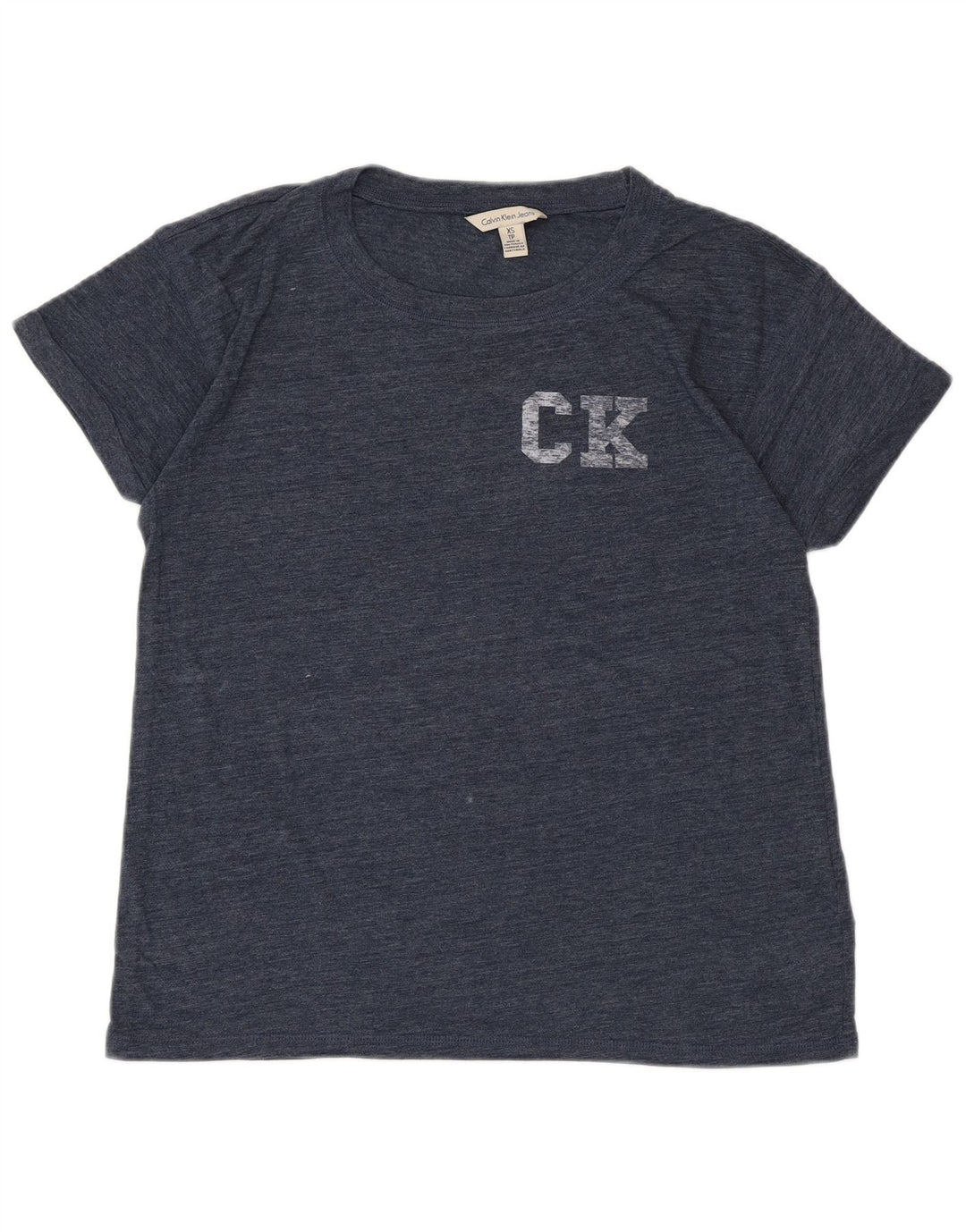 CALVIN KLEIN JEANS Grafisk T-shirt top til kvinder, UK 6 XS Marineblå Flecked