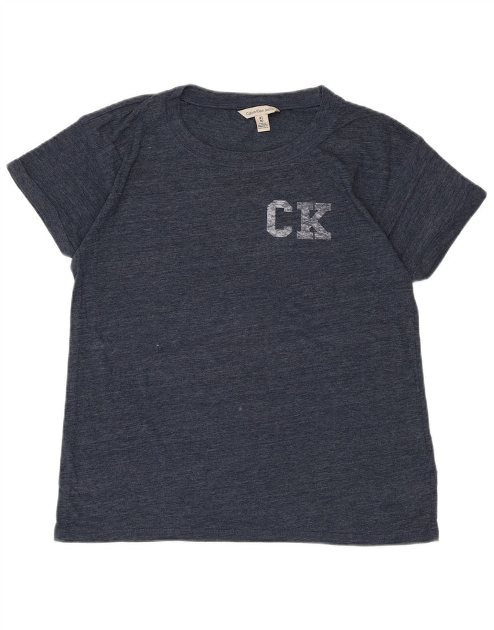 CALVIN KLEIN JEANS Grafisk T-shirt top til kvinder, UK 6 XS Marineblå Flecked