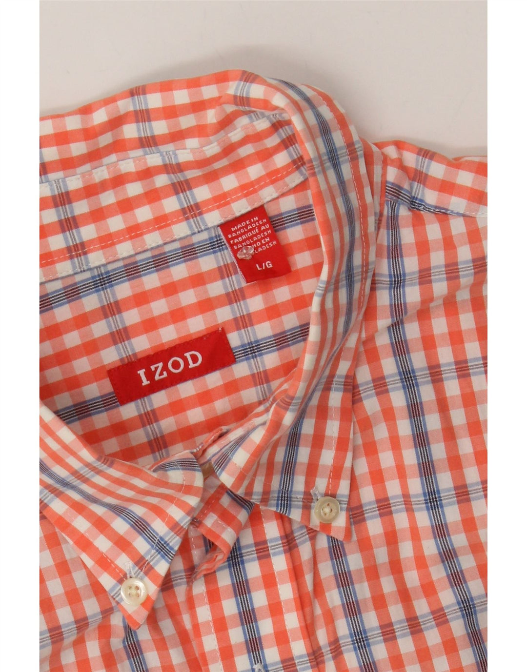IZOD Mens Short Sleeve Shirt Large Orange Gingham Cotton Vintage Izod and Second-Hand Izod from Messina Hembry 