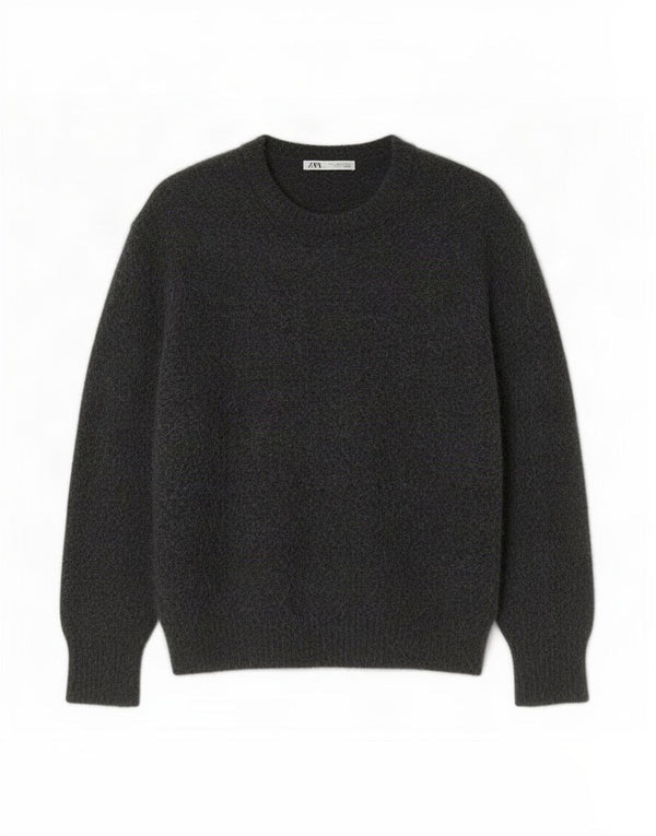 Zara Dame 3/4-ærmet Crop Boat Neck sweater UK 16 Large Grå