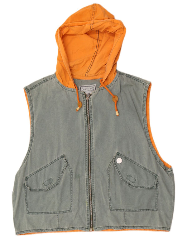 Vintage Kvinders Oversized Grafisk Denim Gilet UK 16 Large Grey Colourblock