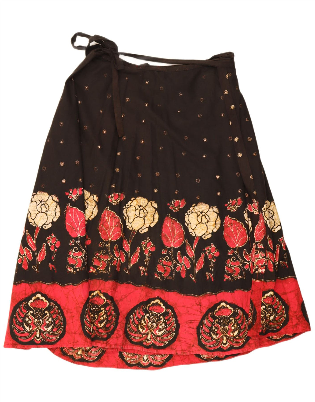 Vintage slå-om nederdel til kvinder W32, stor sort blomster