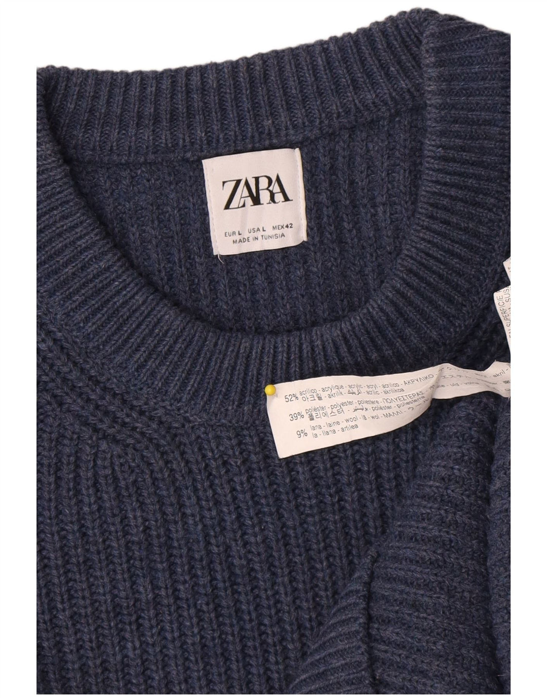Zara Herre Crew Neck Jumper Sweater Stor Blå Akryl