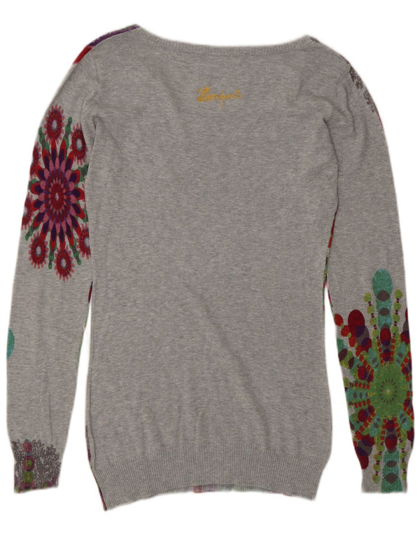 Desigual Dame Boat Neck Jumper Sweater UK 12 Medium Grå Geometrisk