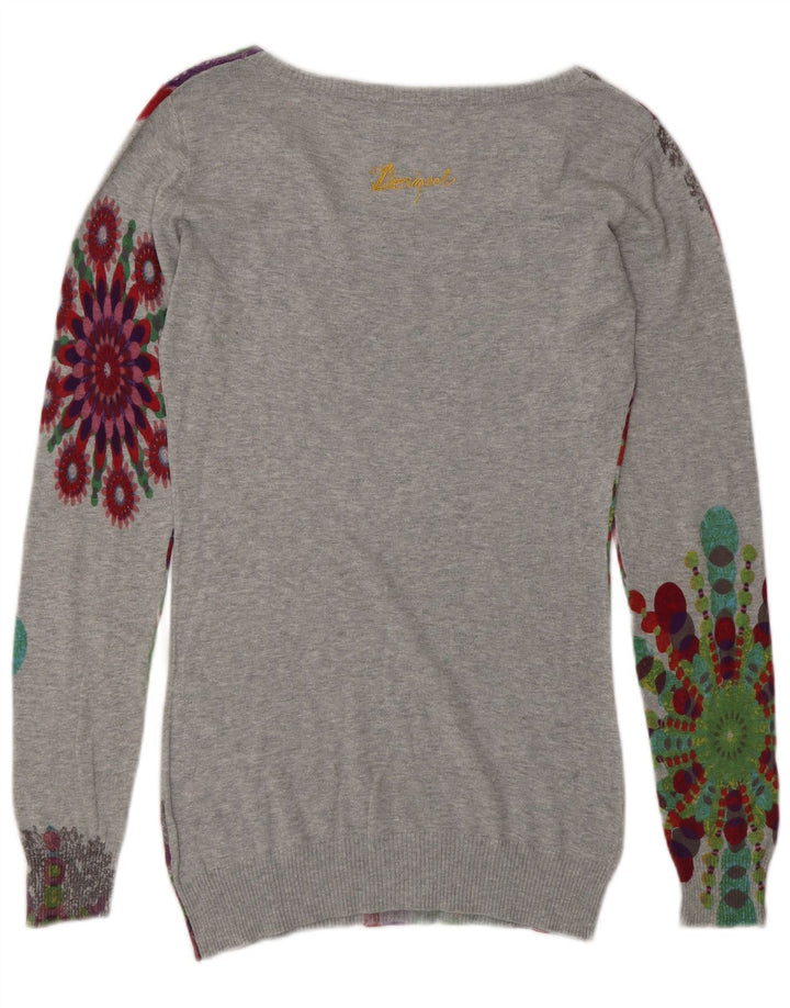 Desigual Dame Boat Neck Jumper Sweater UK 12 Medium Grå Geometrisk