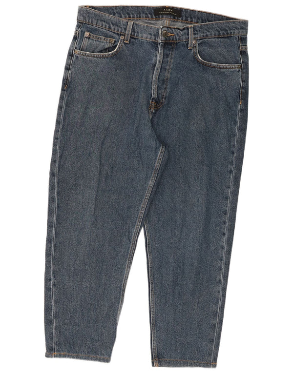 Zara Herre Tapered Cropped Jeans EU 44 Large W34 L24 Blue Cotton
